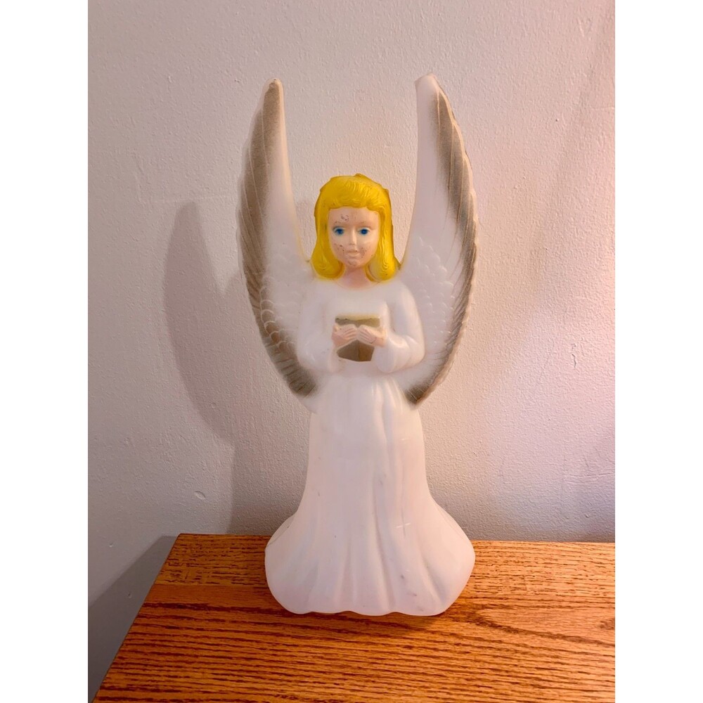 VTG 80s Union Empire Angel Blow Mold 16'' Tall Christmas Angle Gold Wings Blue